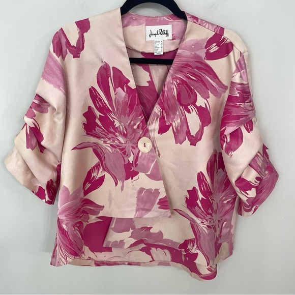 Joseph Ribkoff Pink Floral Woven Jacquard Swing Jacket Size 12 Large Luxury 23 - Picture 2 of 7